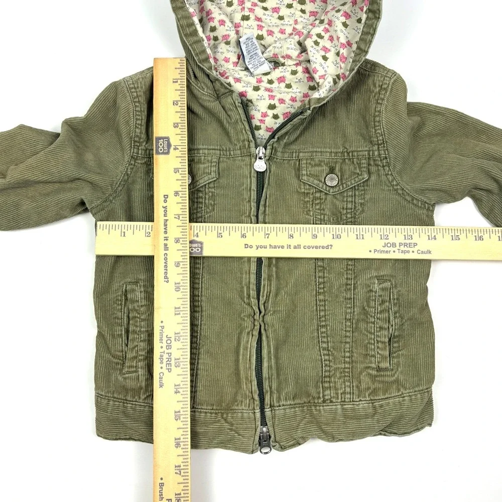 VTG Y2K Gap Kids Cat Print Corduroy Jacket Girls Sz S Olive Green‎ Cat Zipper